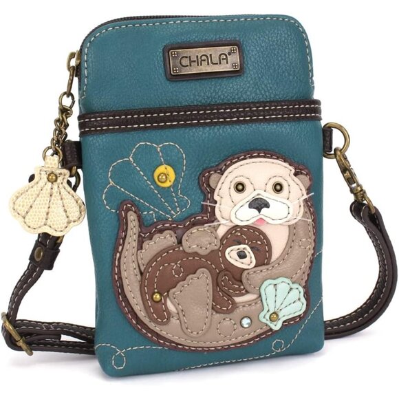 Ocean Collection Otters Turquoise Cell Phone Crossbody Purse Faux Leather Compac